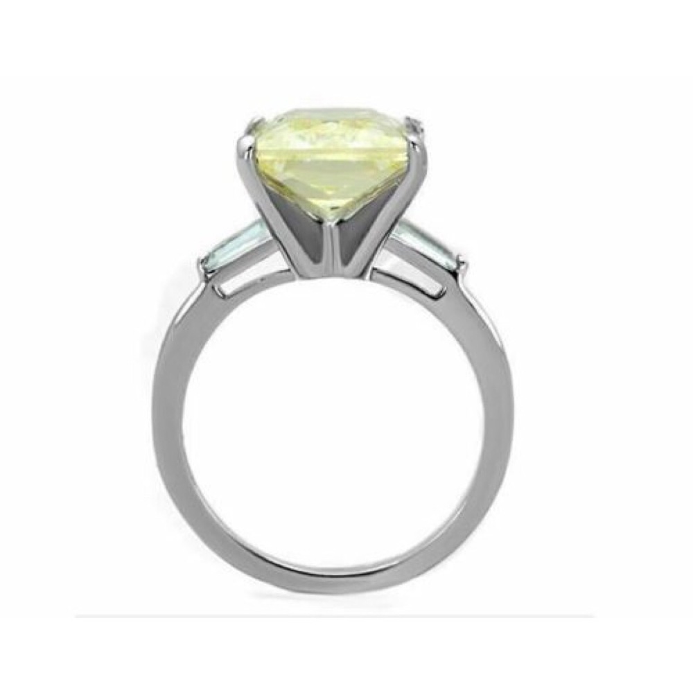 STAINLESS STEEL Canary Yellow Radiant Cut Cubic Zirconia Ring - Picture 16 of 16